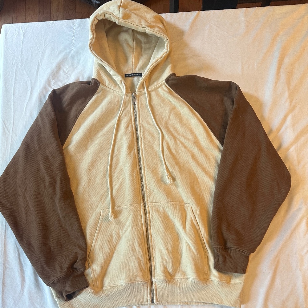 Brandy Melville Oversized Christy Cream Brown Zip up Hoodie